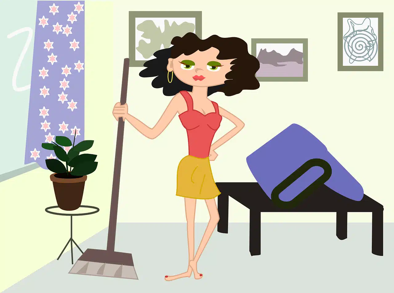 apartment, cleaning, cartoon