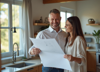 Architecte et propriétaire examinant des plans de rénovation dans une maison moderne