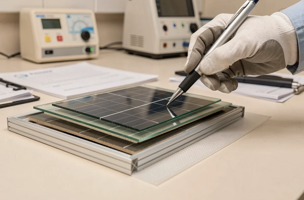 Coupe transversale d'un panneau solaire montrant les différentes couches de fabrication en laboratoire