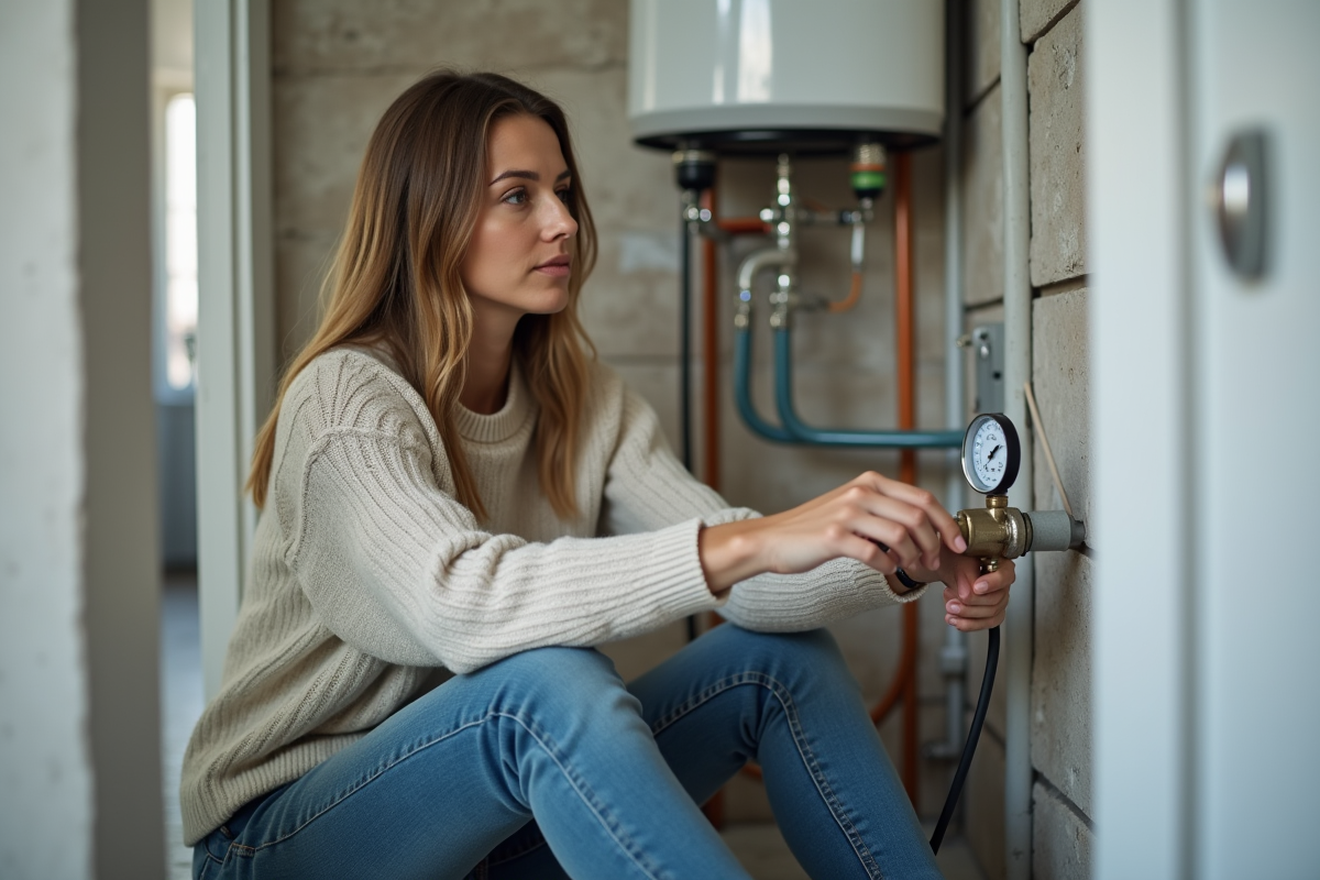 Femme vérifiant la pression d