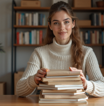 Emballer livres carton : astuces pour protéger efficacement vos livres durant le déménagement Femme emballant des livres dans un appartement moderne