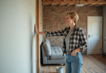 Rénovation réussie : conseils pratiques pour vos travaux de rénovation ! Femme souriante en travaux dans son salon moderne