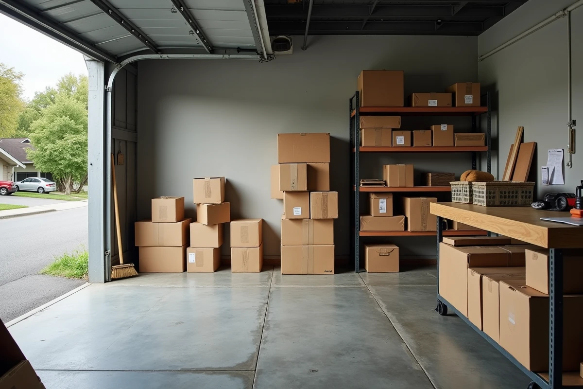 Garage rangé et vidé après un service de débarras, espace organisé et nettoyé pour un senior