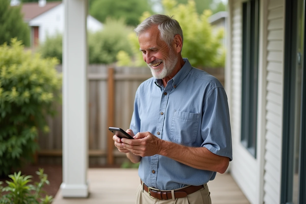 Homme âgé vérifiant des idées de bricolage dehors