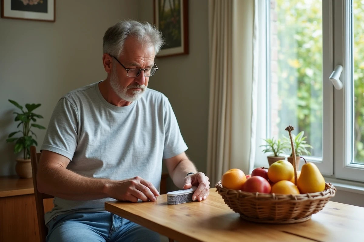 Homme examinant une trappe à mouche sur la table