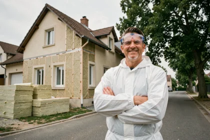 Entreprise d'isolation en Seine-et-Marne devant une maison en rénovation thermique
