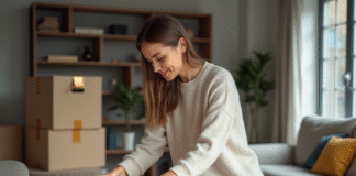 Déménager en une semaine : les étapes et conseils essentiels à connaître ! Jeune femme emballant une boîte dans un appartement moderne