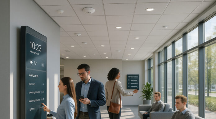 Photo hyperrealiste d'un lobby moderne avec éclairage intelligent