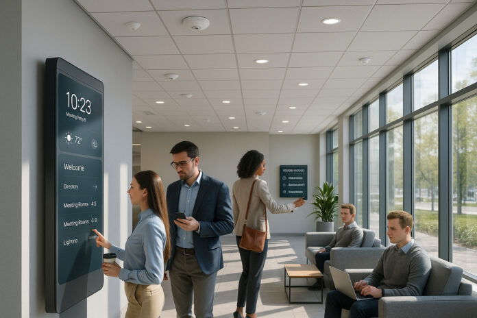 Photo hyperrealiste d'un lobby moderne avec éclairage intelligent