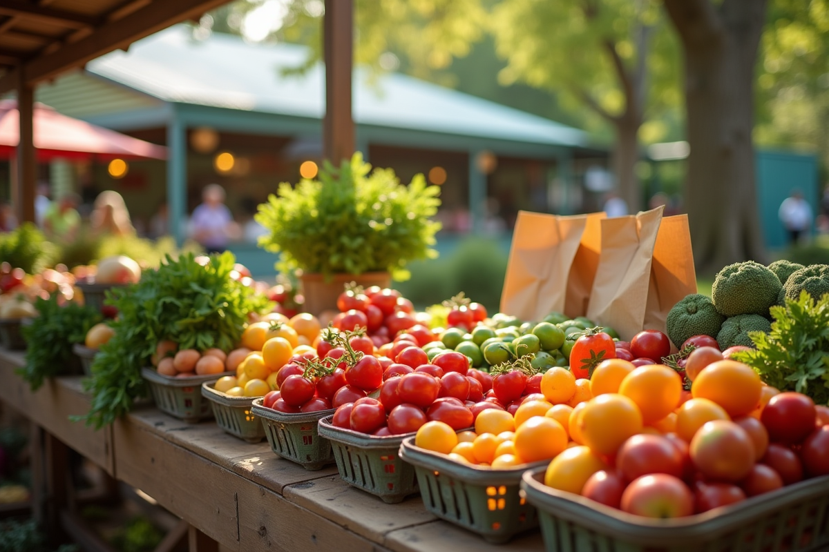 Marché fermier australien avec fruits et légumes bio