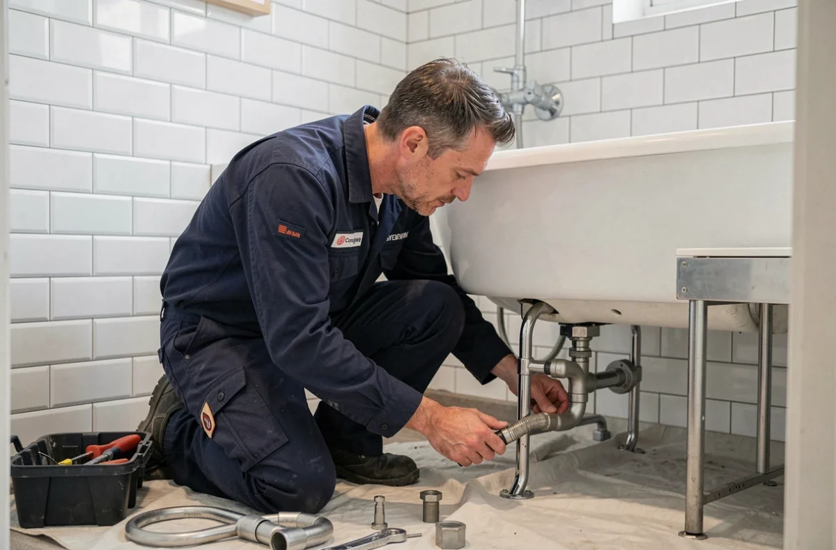 Plombier installateur de salle de bain à Strasbourg posant une baignoire dans un appartement en rénovation