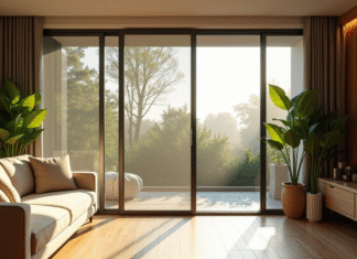 Comment choisir une moustiquaire pour baie vitrée de 3 mètres pour un confort optimal Salon moderne avec grande porte vitree et ecran insecte